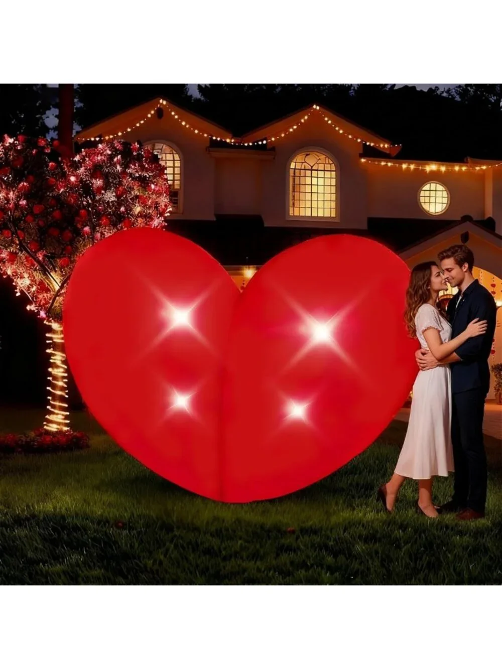 7ft Inflatable Heart Decoration for Valentine's Day - LED Outdoor Yard Decor